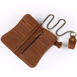 High Retro Metal Chain Wallet Cow Crazy Horse Leather Men Long Purse
