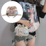 Canvas Drawstring Bucket Bag with Metal Chain for Women