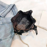 Canvas Drawstring Bucket Bag with Metal Chain for Women