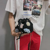 Canvas Drawstring Bucket Bag with Metal Chain for Women