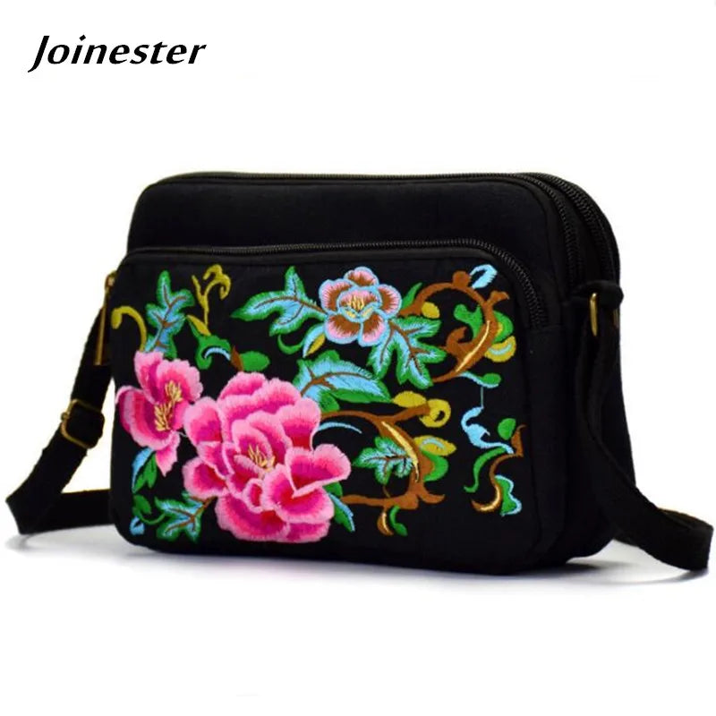 Arrival Women Canvas Floral Embroidery Messenger Bag Shoulder Small Phone Coins