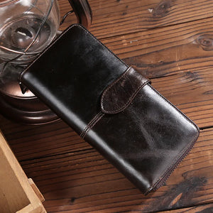 Men's Oil Wax Retro Leather Wallet Clutch Bag