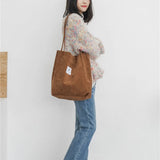 Female Corduroy Tote Bag High Capacity Casual Lady's Shoulder Bag