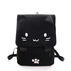 Cat Canvas Backpack Embroidery School Bag Casual Rucksack