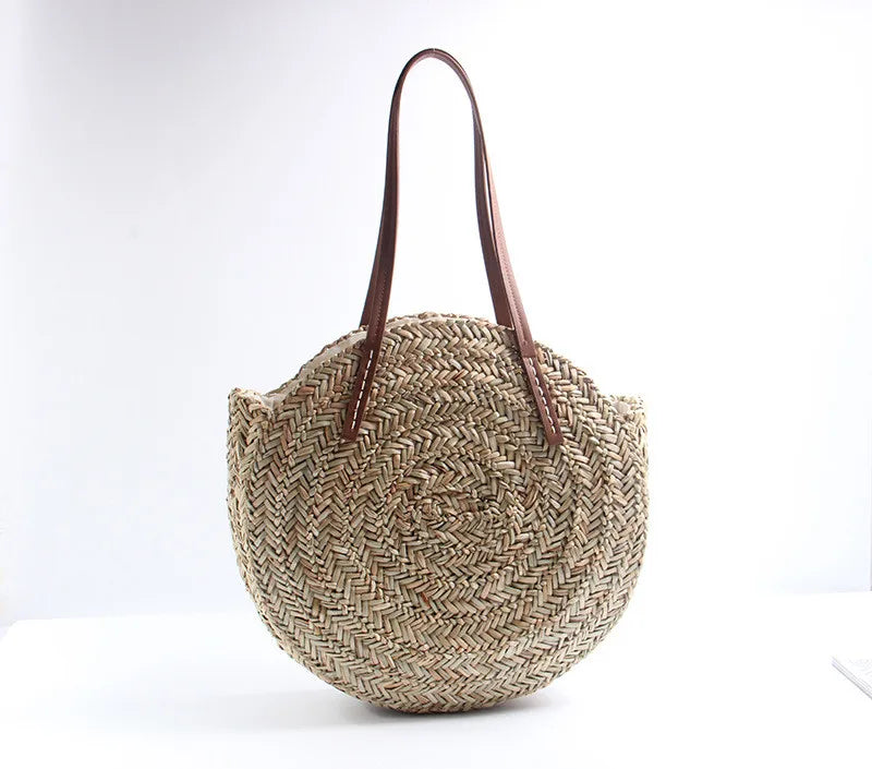 Straw Beach Bag Round Woven Handbag for Holiday