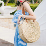 Straw Beach Bag Round Woven Handbag for Holiday