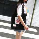 Canvas Letters Printed Crossbody Bag for Women Reusable Lady's Shopping Bags