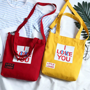 Canvas Letters Printed Crossbody Bag for Women Reusable Lady's Shopping Bags