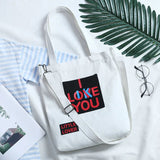 Canvas Letters Printed Crossbody Bag for Women Reusable Lady's Shopping Bags