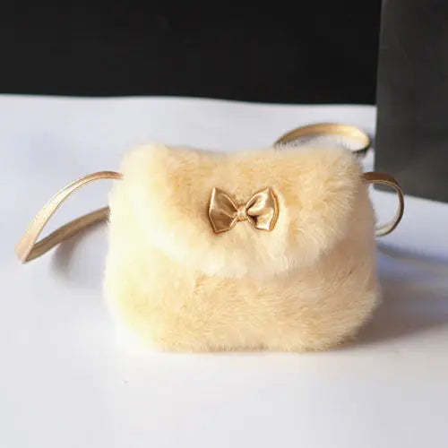 Girls Mini Bowknot Crossbody Bag Soft Fur Handbag