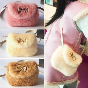 Girls Mini Bowknot Crossbody Bag Soft Fur Handbag