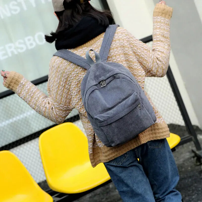 Velvet Corduroy Backpack Preppy Style School Travel Rucksack