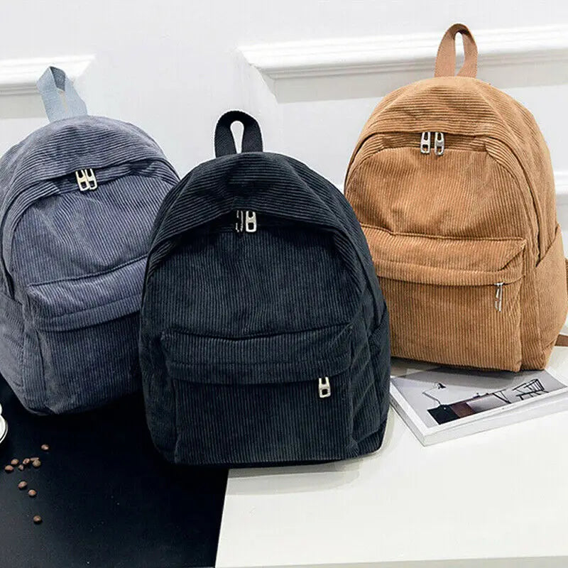 Velvet Corduroy Backpack Preppy Style School Travel Rucksack