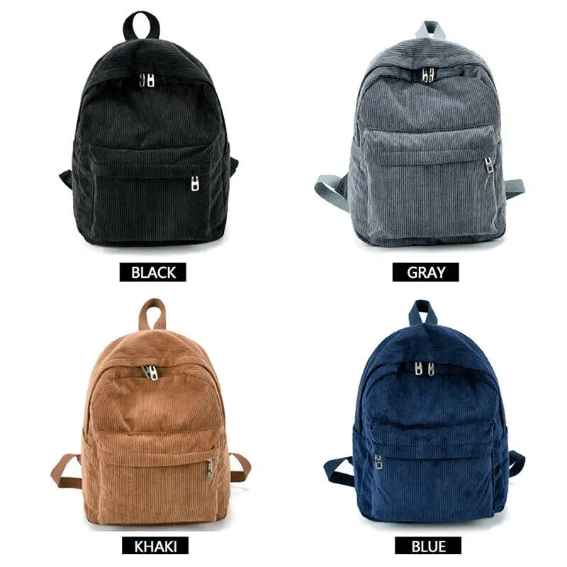 Velvet Corduroy Backpack Preppy Style School Travel Rucksack