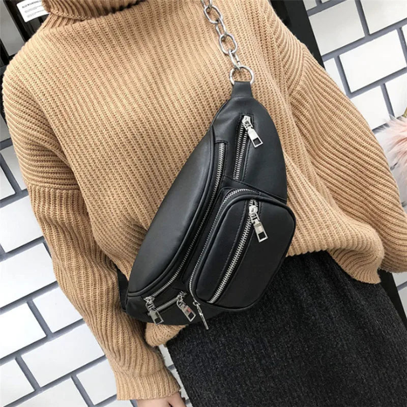 Leather Waist Pack Pouch Waist Bag Chest Shoulder Bags Adjustable Belt