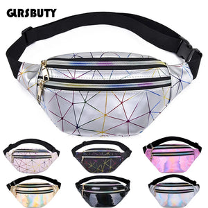 Pink Silver Holographic Waist Bag Geometric Design