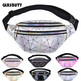 Pink Silver Holographic Waist Bag Geometric Design