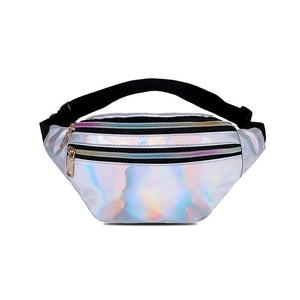 Pink Silver Holographic Waist Bag Geometric Design