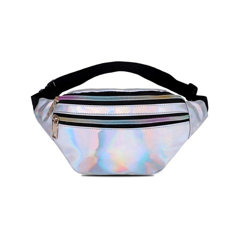 Pink Silver Holographic Waist Bag Geometric Design