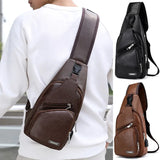 Men's Shoulder Bag Sling Chest Pack Canvas Charging Sports Crossbody Handbag