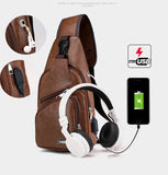 Men's Shoulder Bag Sling Chest Pack Canvas Charging Sports Crossbody Handbag