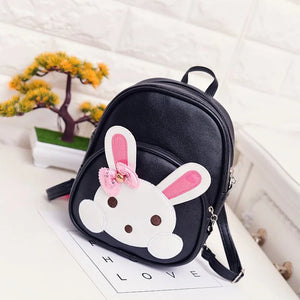 Girls Rabbit Printed PU Leather Mini Backpack Kindergarten Schoolbag