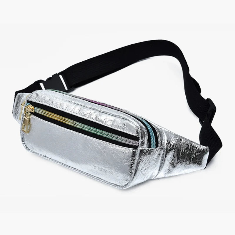 Laser Holographic Waist Bag Fanny Pack Slim Neon PU Bum Bag Belt Leather Pocket