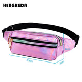 Laser Holographic Waist Bag Fanny Pack Slim Neon PU Bum Bag Belt Leather Pocket