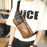 Vintage Leather Men Messenger Bag Casual Chest Pack Brown Shoulder Bolsos