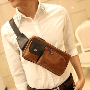 Vintage Leather Men Messenger Bag Casual Chest Pack Brown Shoulder Bolsos