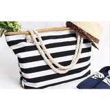 Canvas Striped Beach Tote Bag Large Capacity Shoulder Handbag