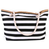 Canvas Striped Beach Tote Bag Large Capacity Shoulder Handbag