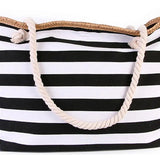 Canvas Striped Beach Tote Bag Large Capacity Shoulder Handbag