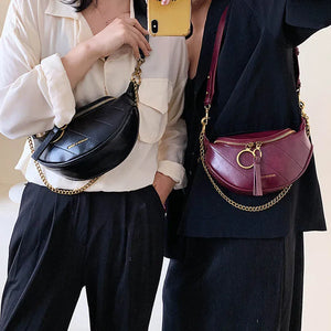Women Leather Crossbody Chest Bag Lady Messenger Waist Pack Chains Travel