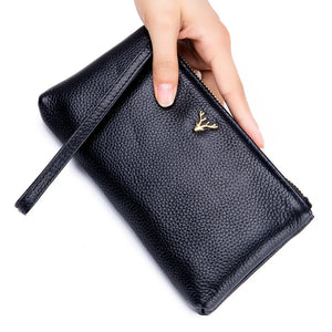 Soft Leather Clutch Bag for Women Cowhide Handbag Zipper Wallet