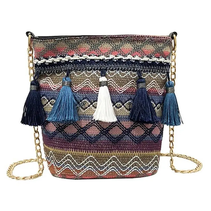 Summer Beach Shoulder Bag Ethnic Style Tassel Decor Crossbody Bag