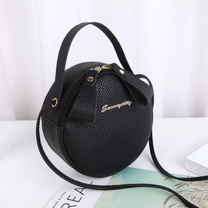 Women Mini Round Handbag PU Leather Crossbody Bag