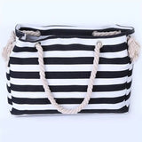 Women Canvas Beach Shoulder Striped Tote Bag Large Capacity