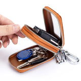 Leather Men Car Key Holders Large Capacity Cowhide Double Zipper Window Key Case