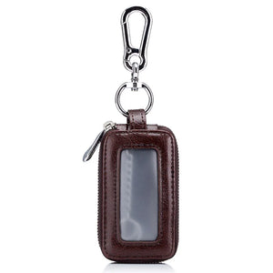 Leather Men Car Key Holders Large Capacity Cowhide Double Zipper Window Key Case