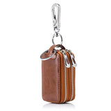 Leather Men Car Key Holders Large Capacity Cowhide Double Zipper Window Key Case