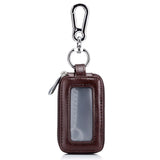 Leather Men Car Key Holders Large Capacity Cowhide Double Zipper Window Key Case