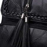 Retro Zipper Ladies Backpack PU Leather High Tassel School Bag Shoulder Bag