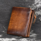 Retro Leather Men Wallets Zipper Bifold Small Man Wallet