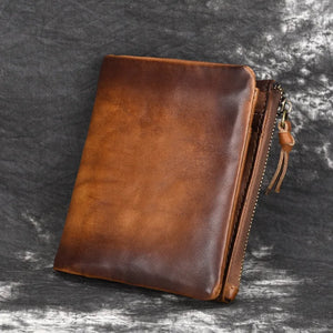 Retro Leather Men Wallets Zipper Bifold Small Man Wallet