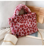 Winter Leopard Fur Handbags Women Bags Party Shoulder Bags