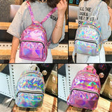 Laser Holographic Backpack For Lady Girl Student School Travel