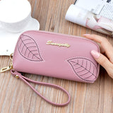 Embroidery Leaf Women's Long Zip Handbag