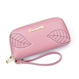Embroidery Leaf Women's Long Zip Handbag