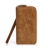 Men Wallet Retro Purse Leather Double Zipper Business Clutch Bag